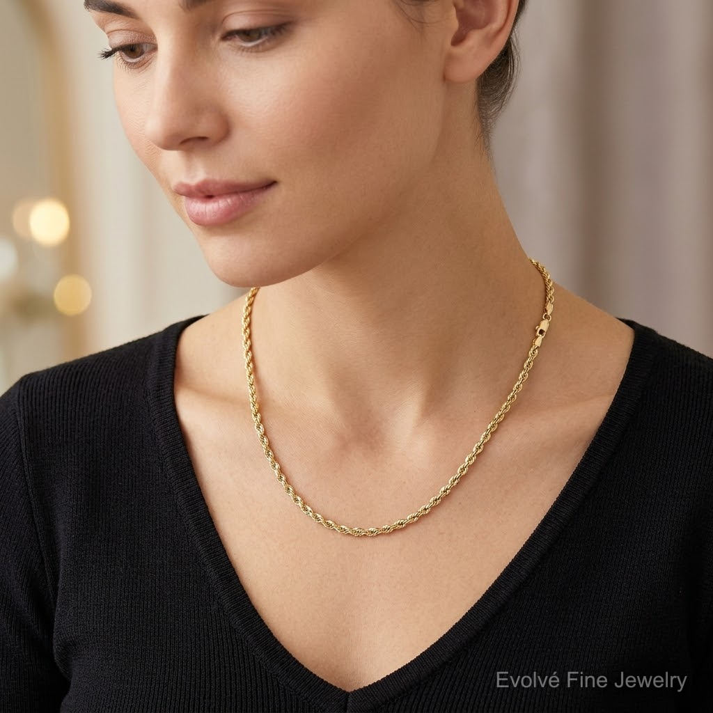 14k 4.5mm D/C Rope with Lobster Clasp Chain - Model Shot