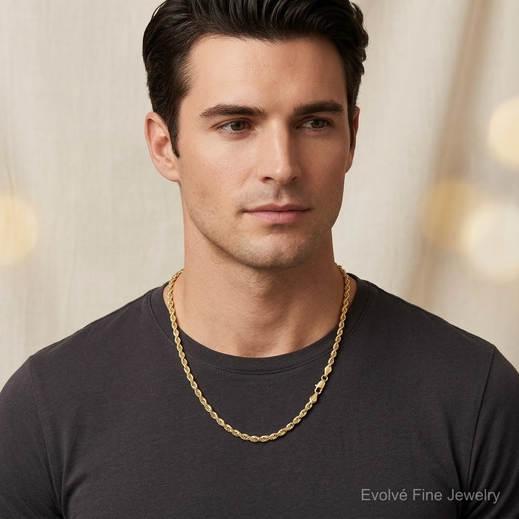 14k 5.5mm D/C Rope with Fancy Lobster Clasp Chain - Model Shot