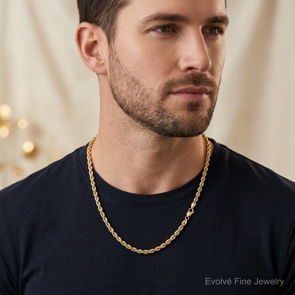 14K 8mm  D/C Rope with Fancy Lobster Clasp Chain - Model Shot