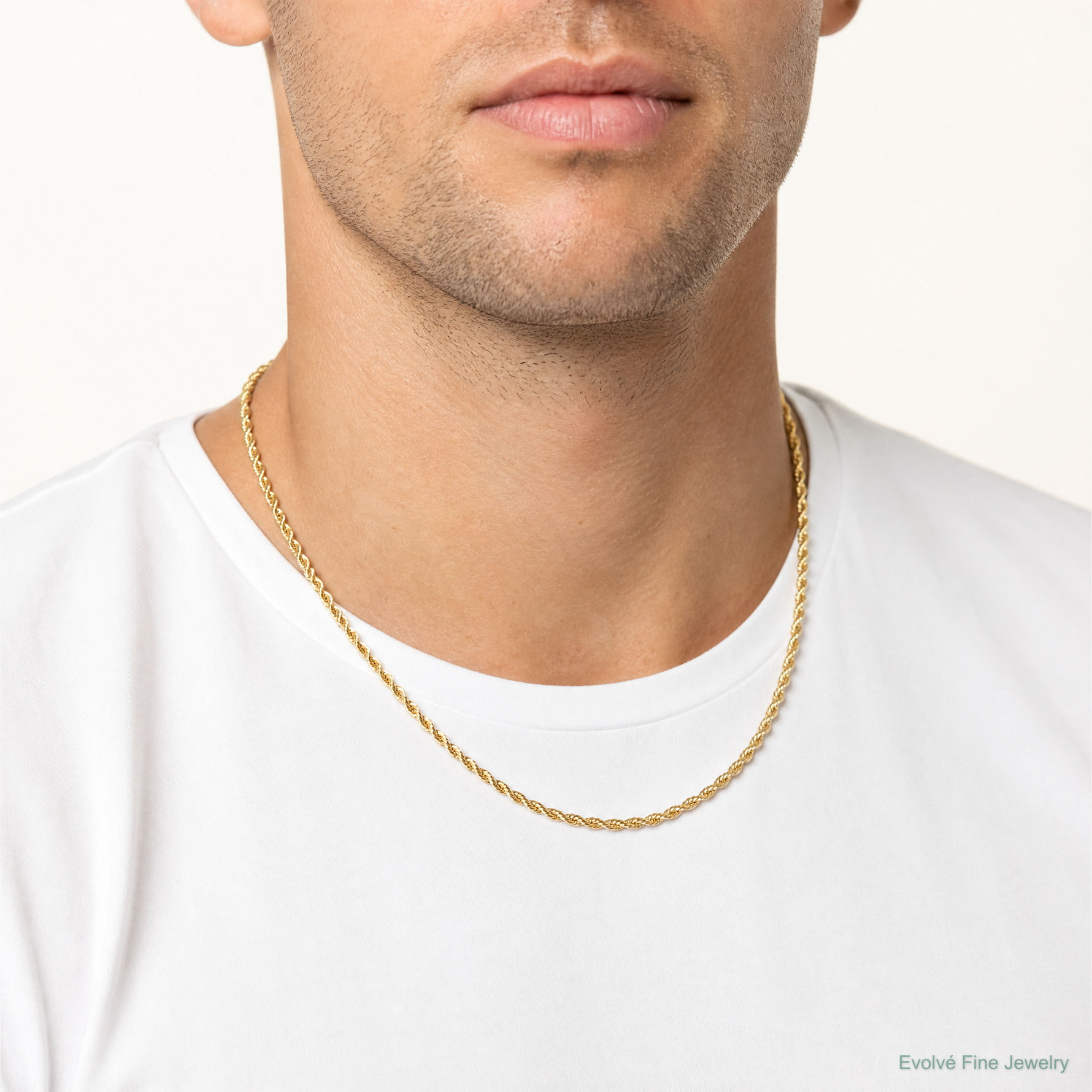 10k 3mm Semi-Solid Rope Chain - Model Shot