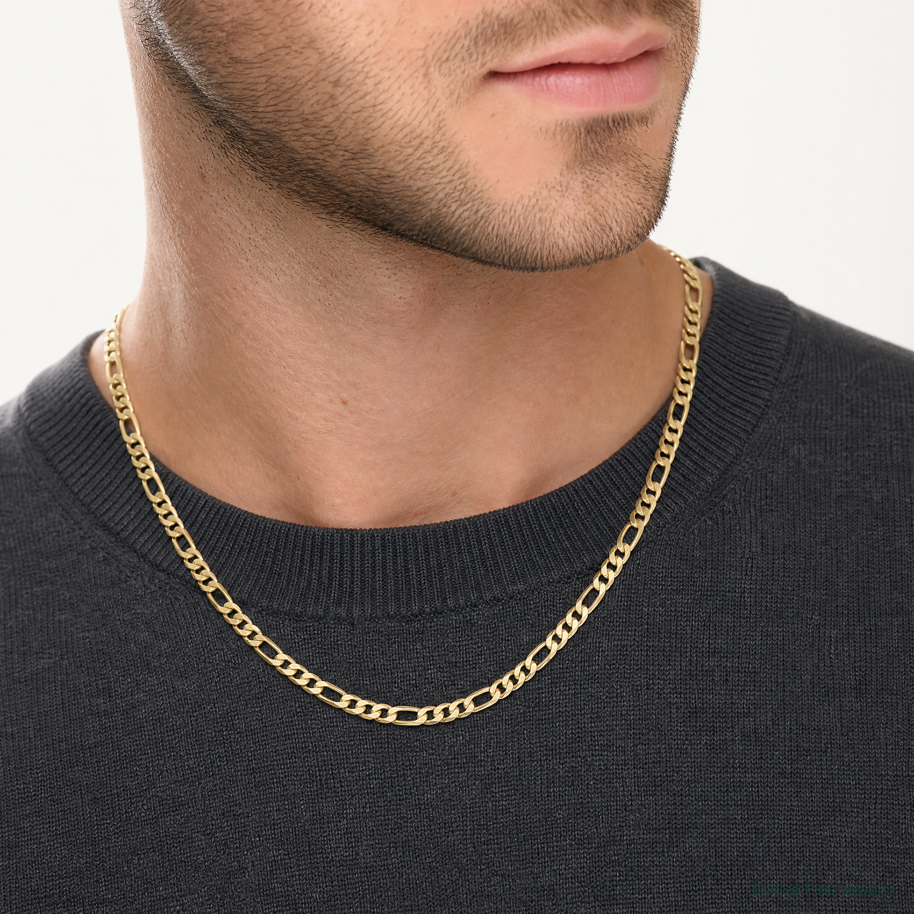 10k 6.25mm Semi-Solid Figaro Chain - Model Shot