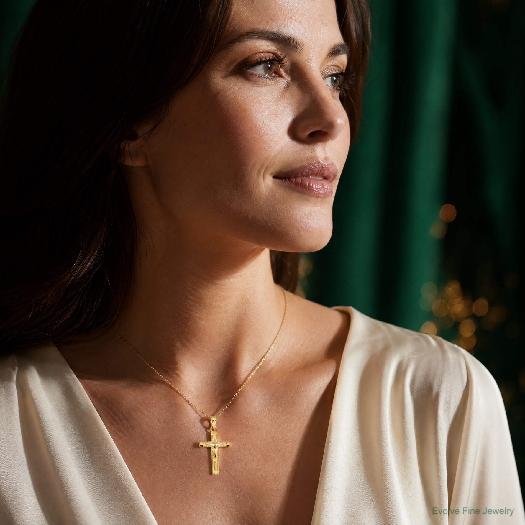 10k Diamond-Cut Cross Pendant - Model Shot