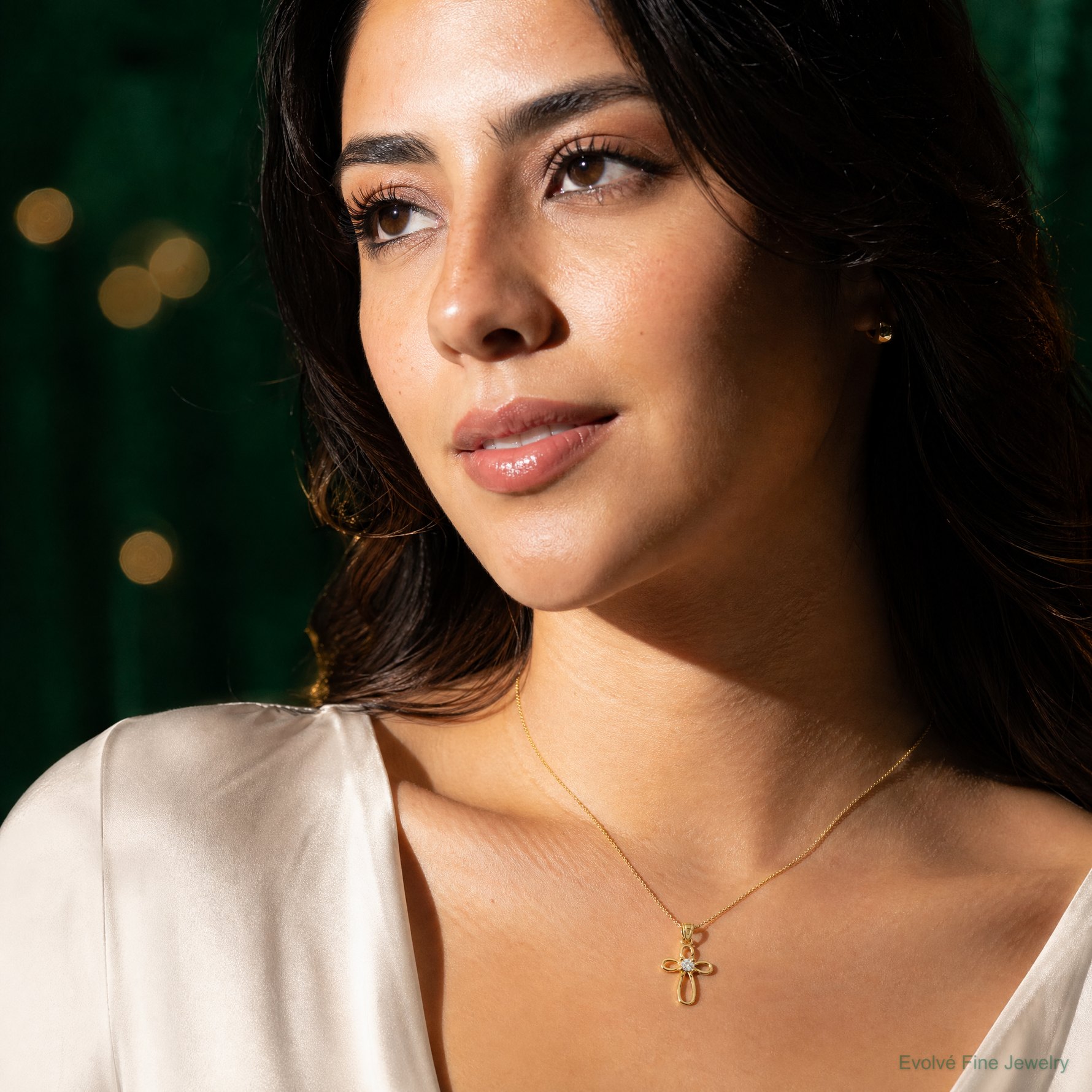 10k Small CZ Cross Pendant - Model Shot