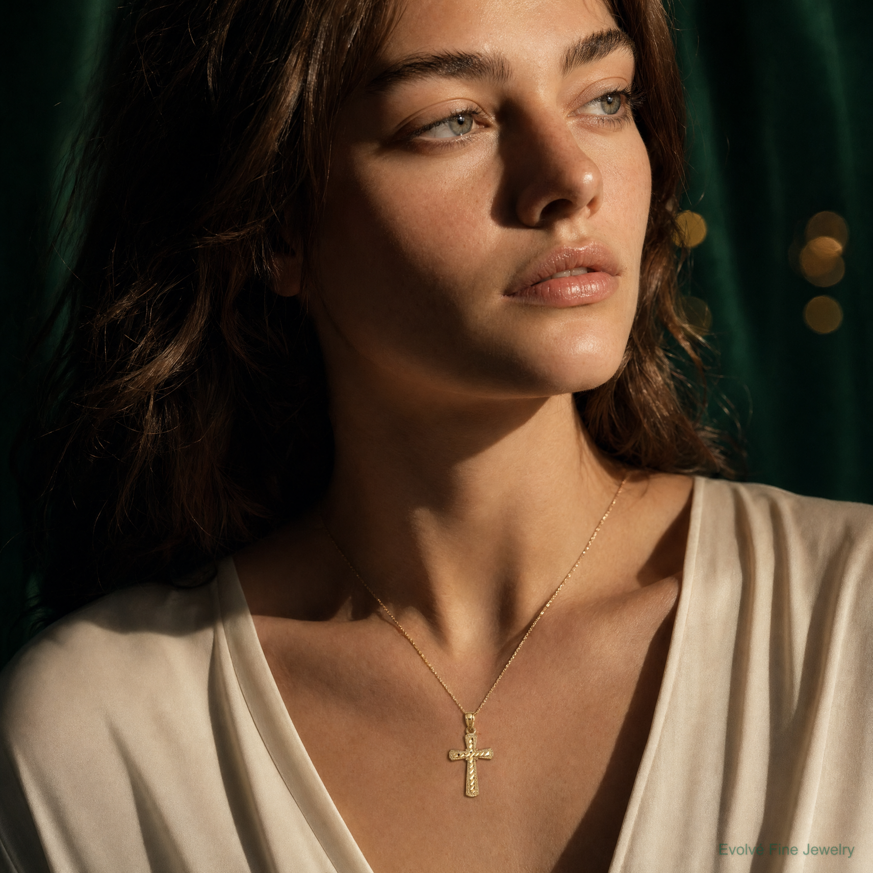 10k Diamond-Cut Cross Pendant - Model Shot