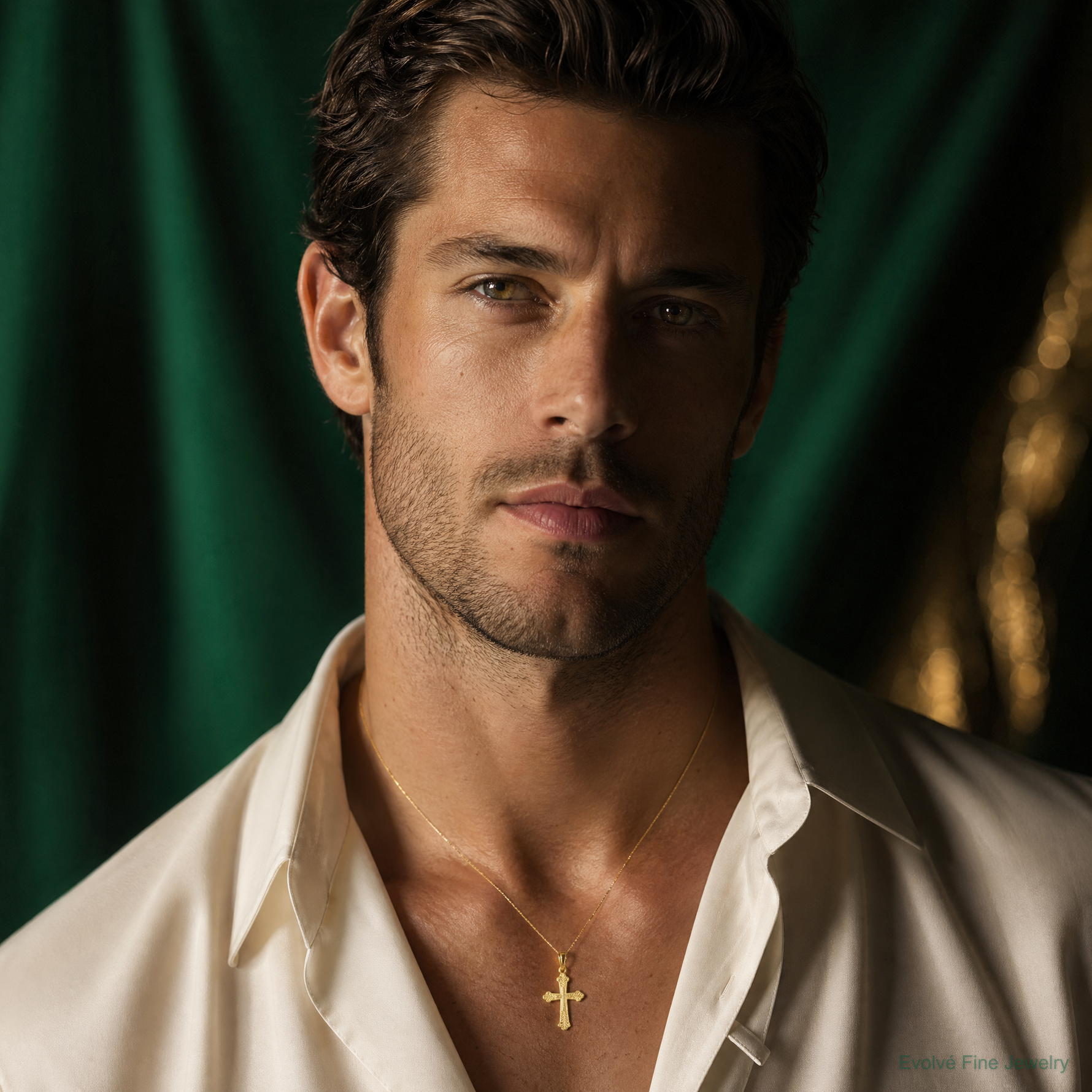 10k Budded Cross Pendant - Model Shot