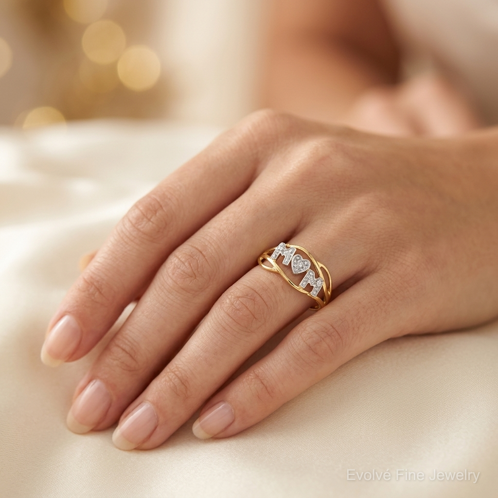 10K w/Rhodium Mom CZ Ring - Model Shot