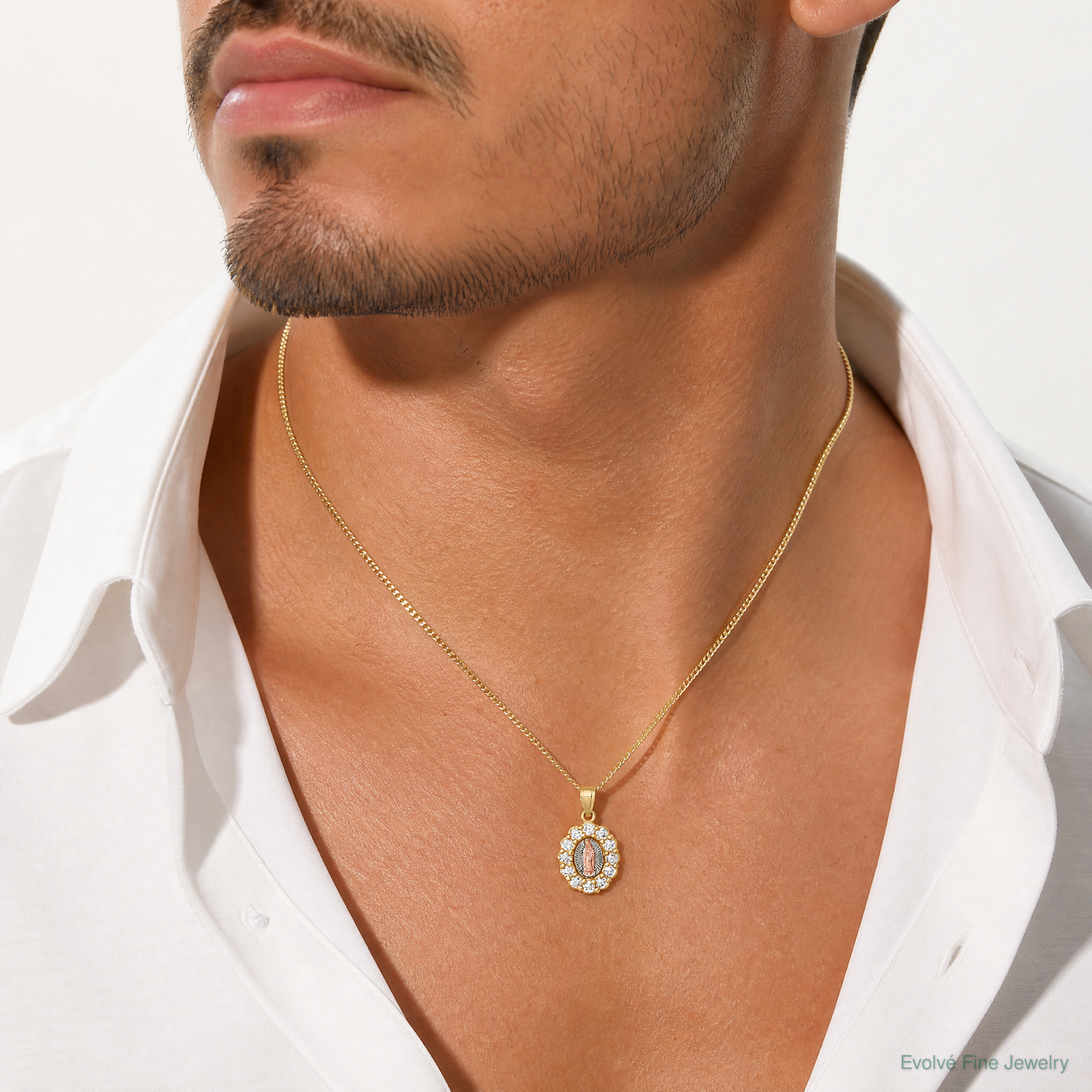 10K Two-Tone w/White Rhodium CZ Guadalupe Pendant - Model Shot