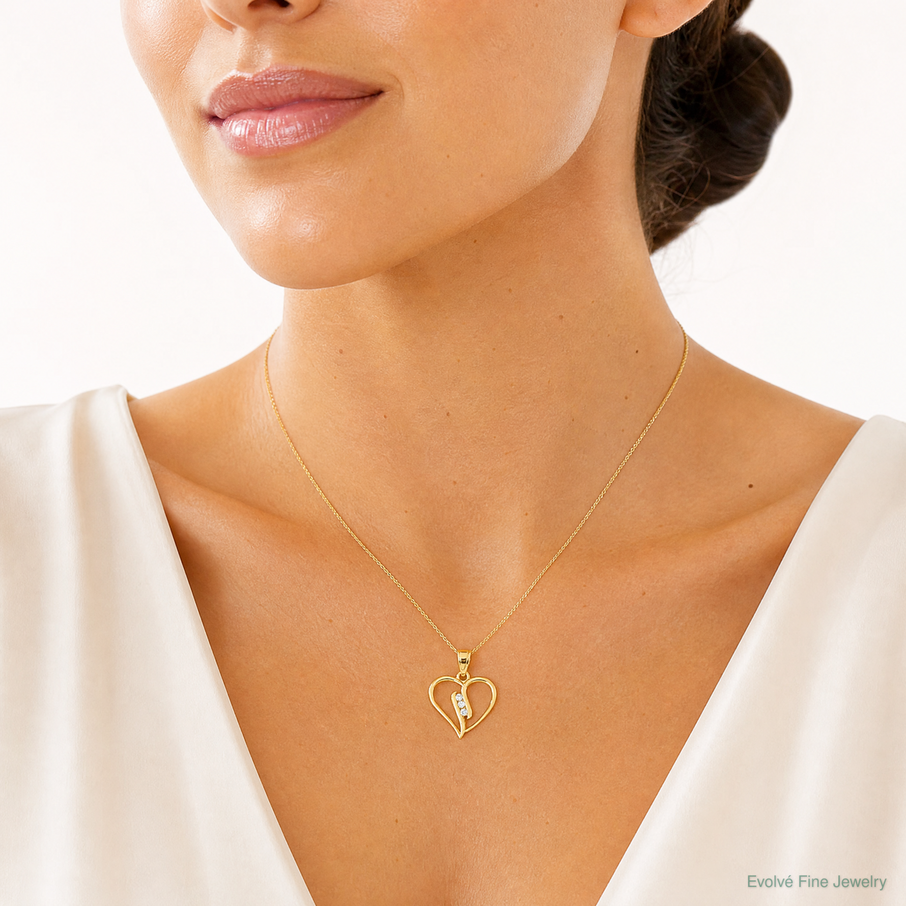 10K CZ Heart Pendant - Model Shot