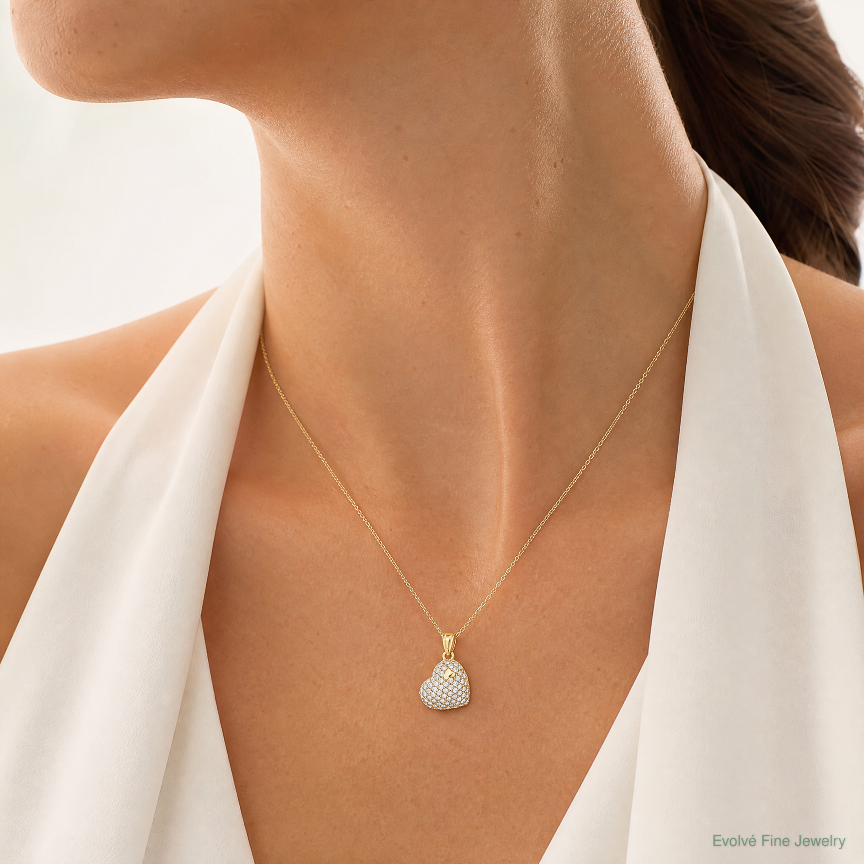 10K CZ Micro Pave Heart Pendant - Model Shot