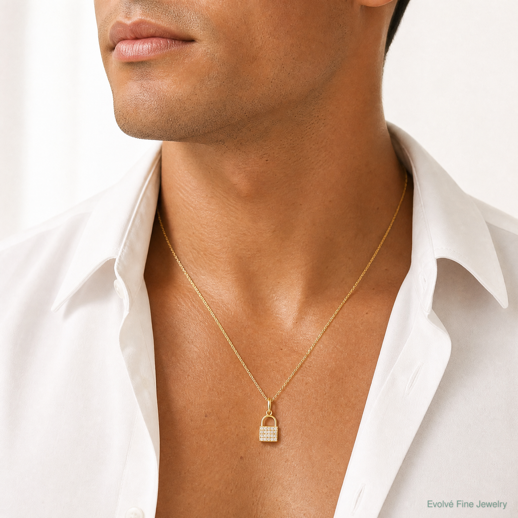10K Polished CZ Lock Charm - Model Shot
