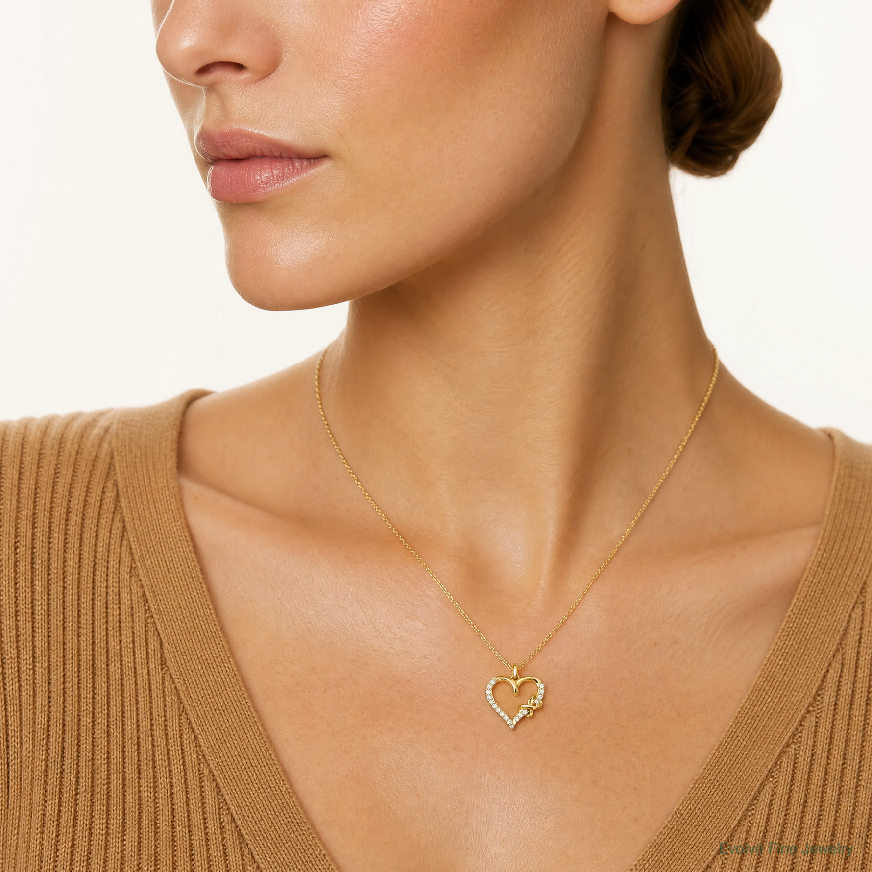 10K Polished CZ Infinity on Heart Charm - Model Shot