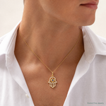 10K Polished CZ Evil Eye Hamsa Charm - Model Shot