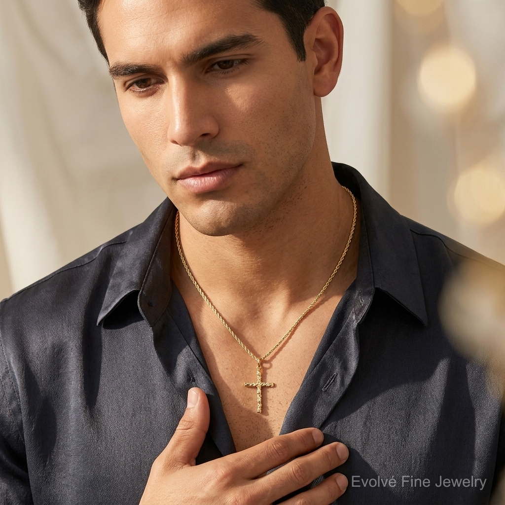10K Nugget Cross Charm - Model Shot