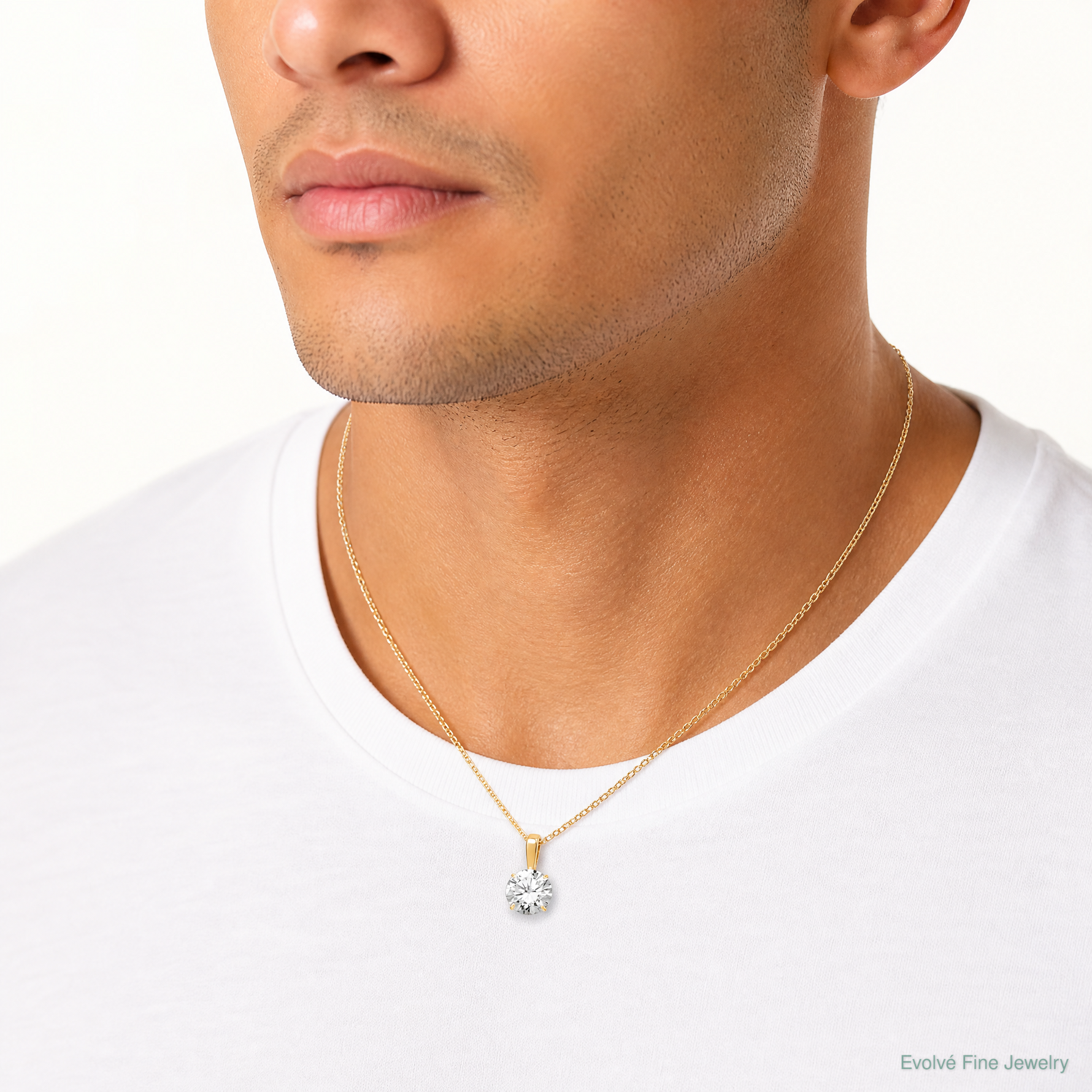 10k Polished 8mm CZ Round Solitaire Pendant - Model Shot