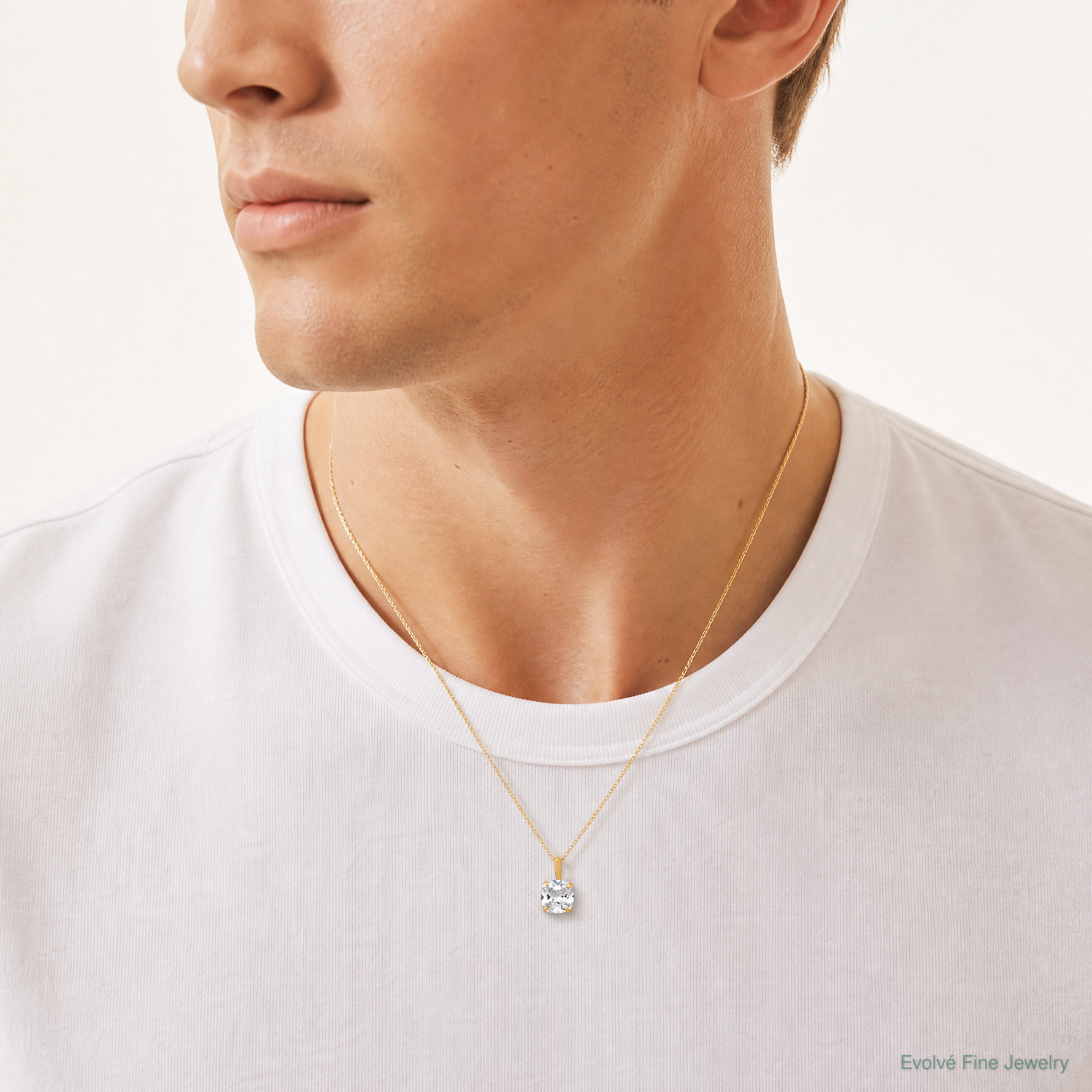 10k Polished Cushion 8mm CZ Solitaire Pendant - Model Shot