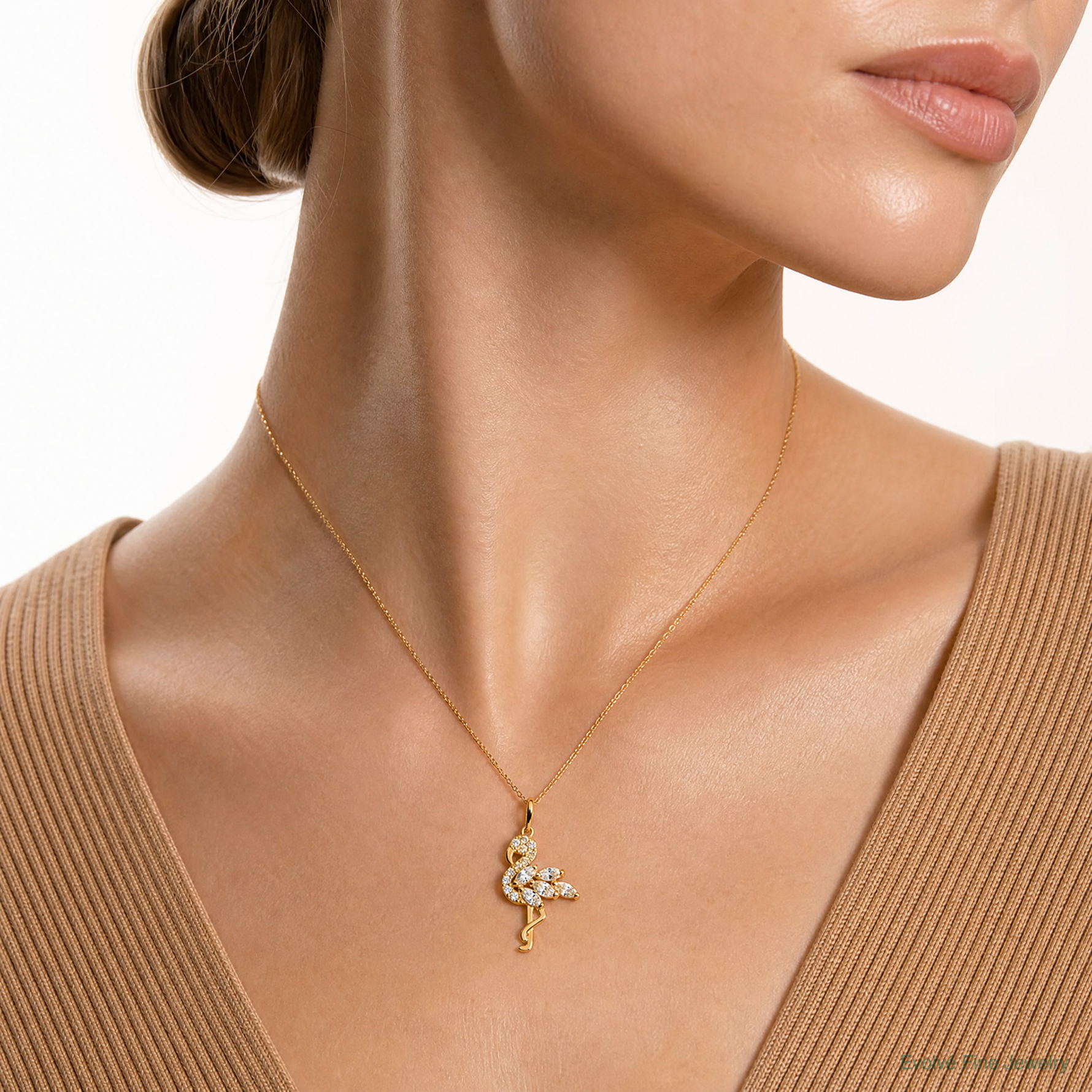 10k Polished CZ Flamingo Pendant - Model Shot