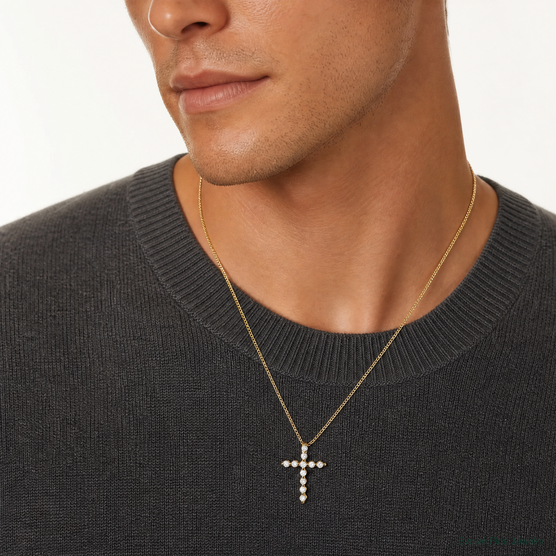 10k Polished CZ Cross Chain Slide Pendant - Model Shot