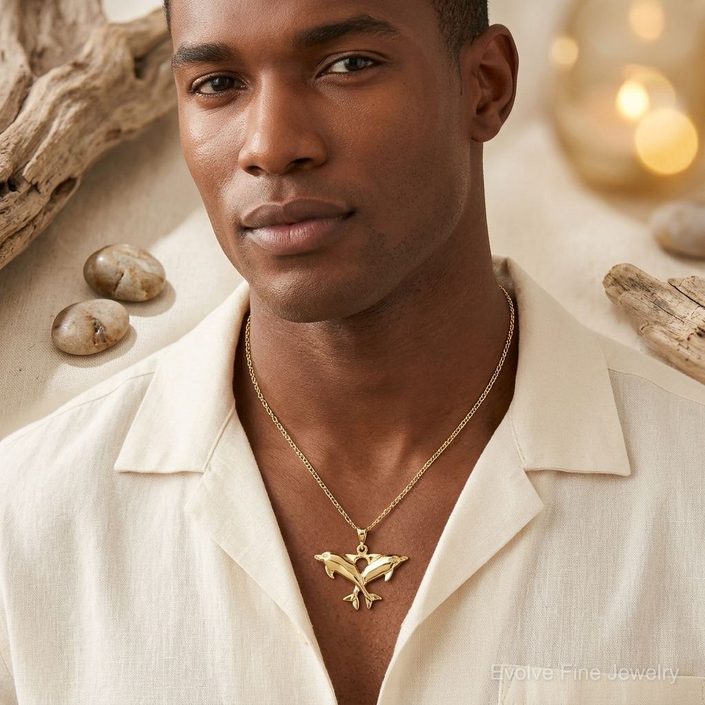 10k Solid Polished Twin Dolphins Charm - Model Shot