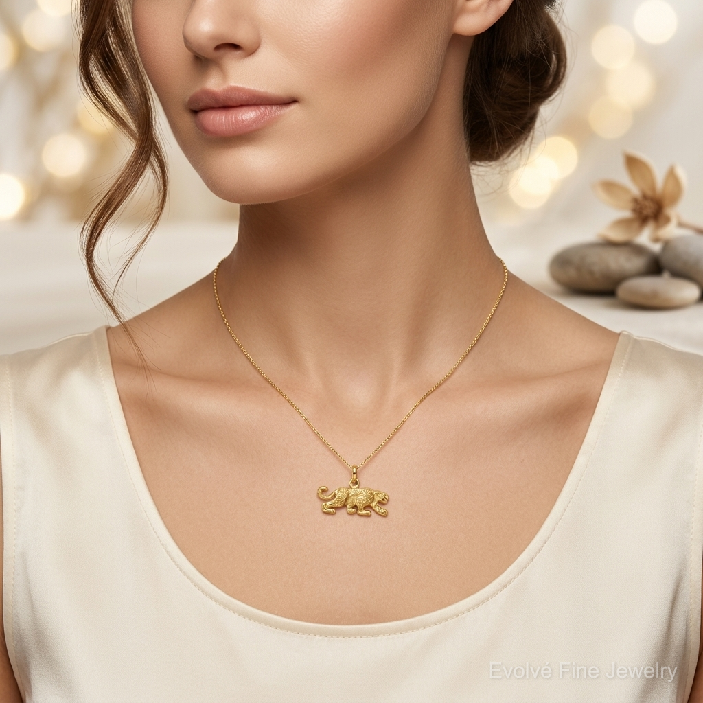 10k Solid Satin Small Leopard Charm - Model Shot