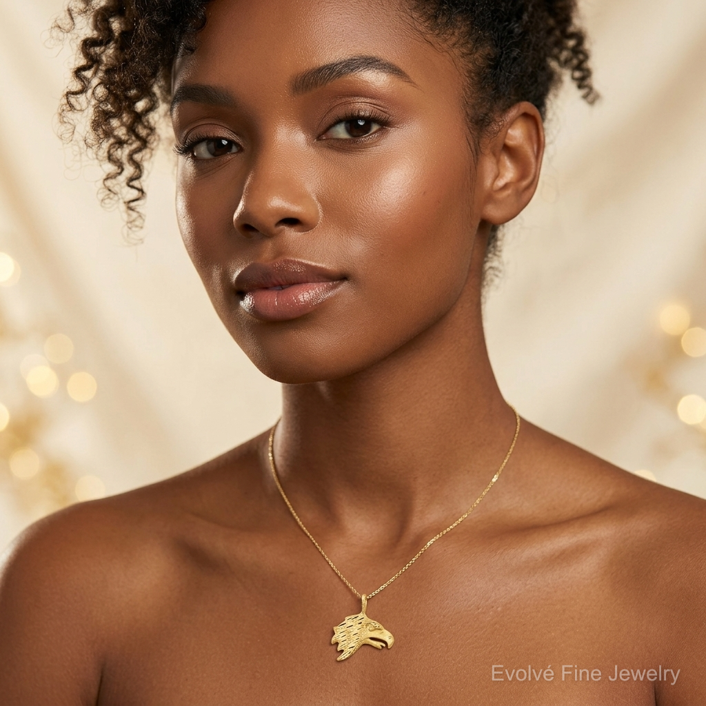 10k Solid Diamond-cut Eagle Head Charm - Model Shot