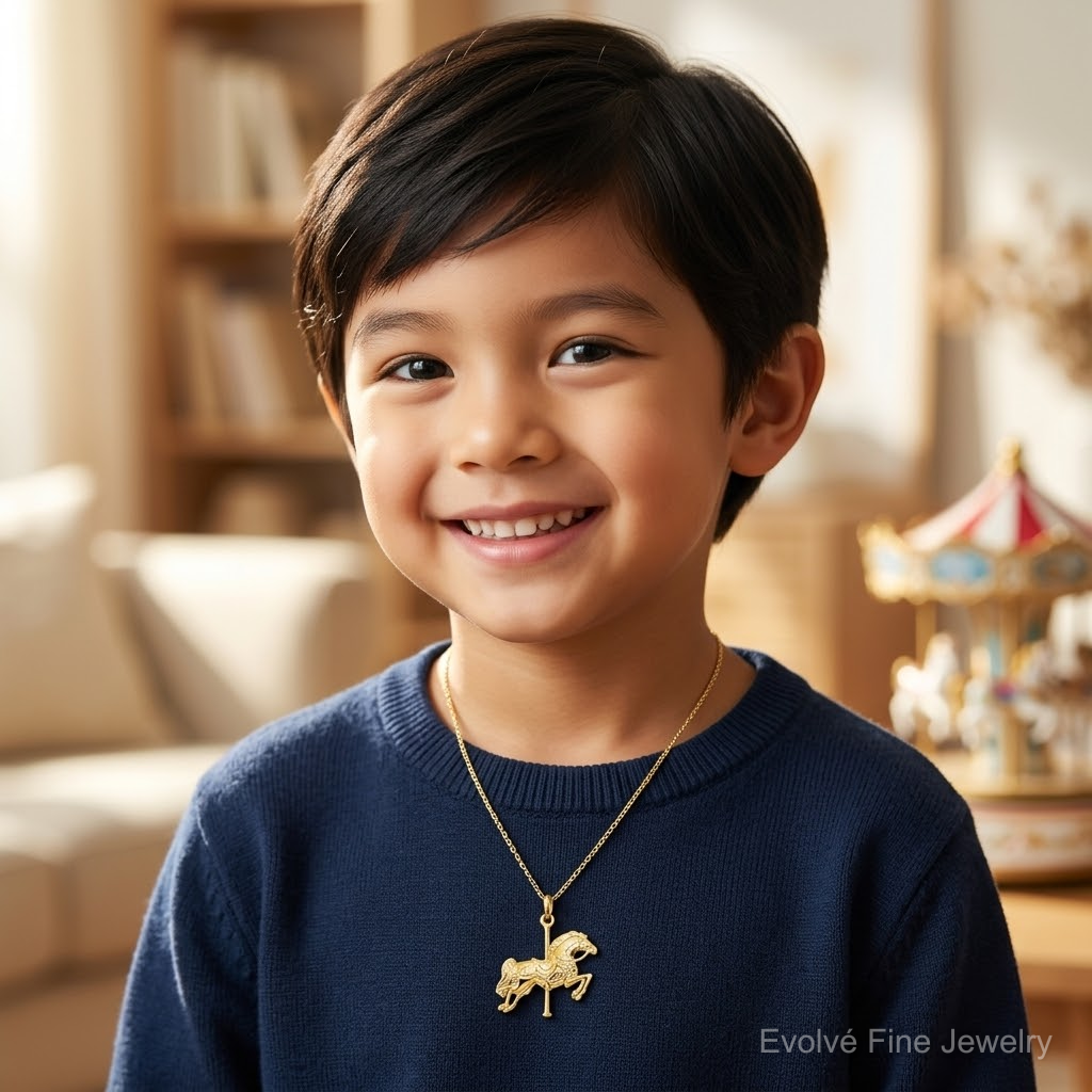 10k Solid Carousel Horse Charm - Model Shot