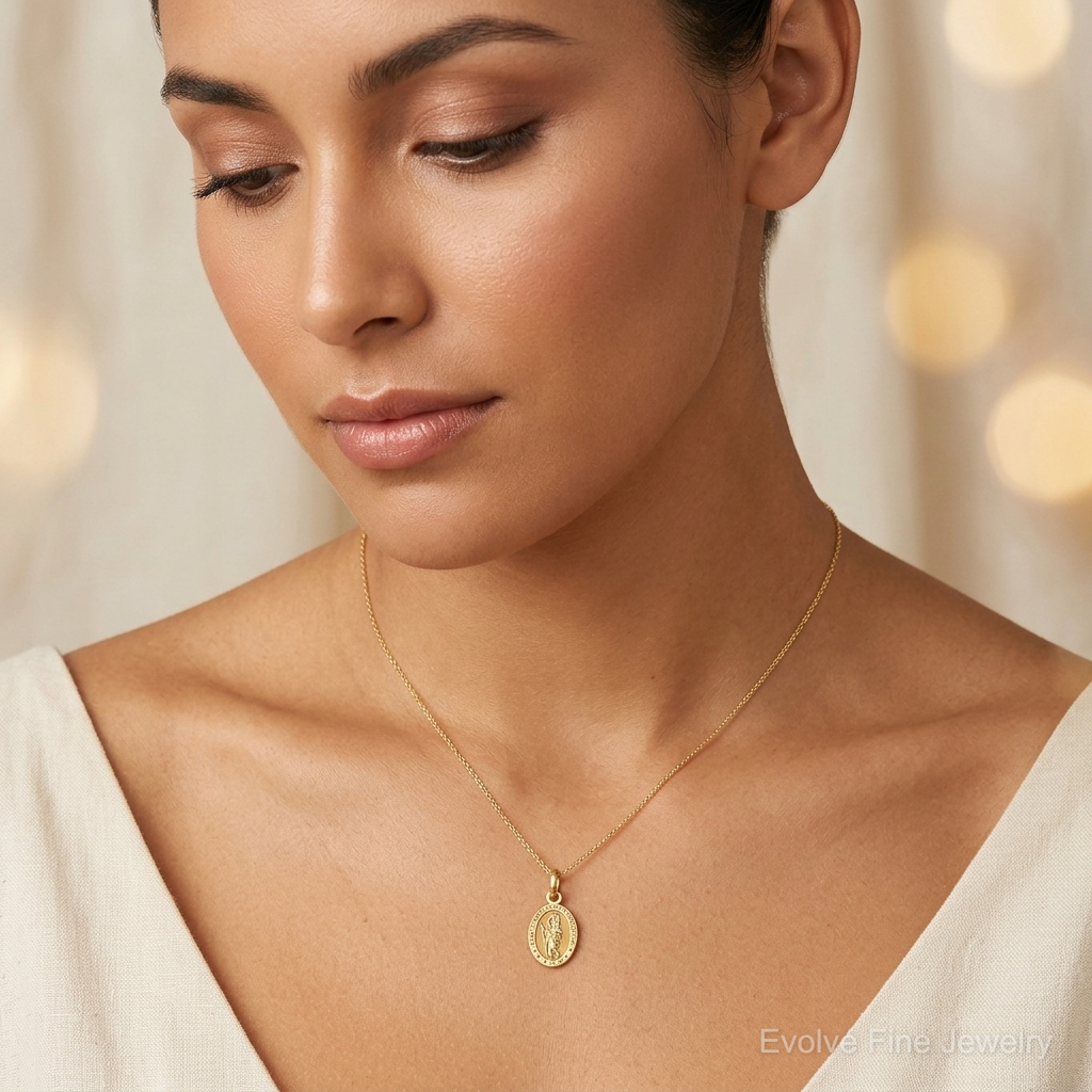 10k Solid Satin Polished St. Christopher Pendant - Model Shot