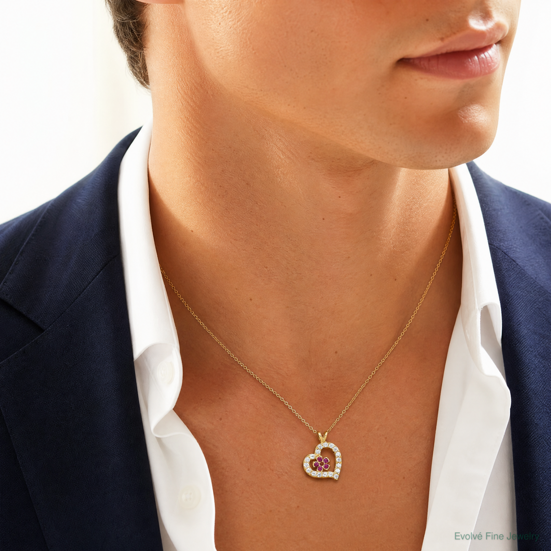 10k CZ Heart & Flower Pendant - Model Shot