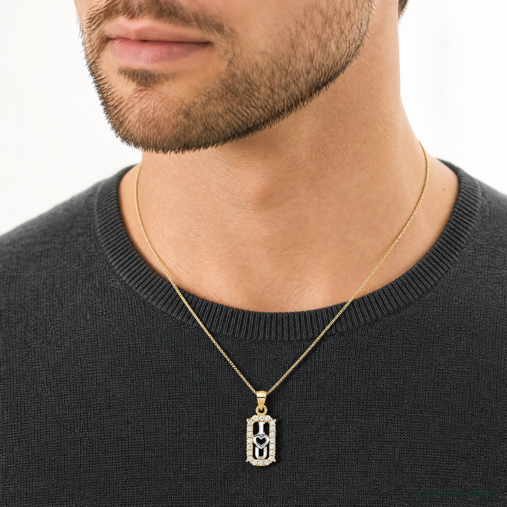 10K w/ Rhodium CZ I LOVE YOU Charm - Model Shot