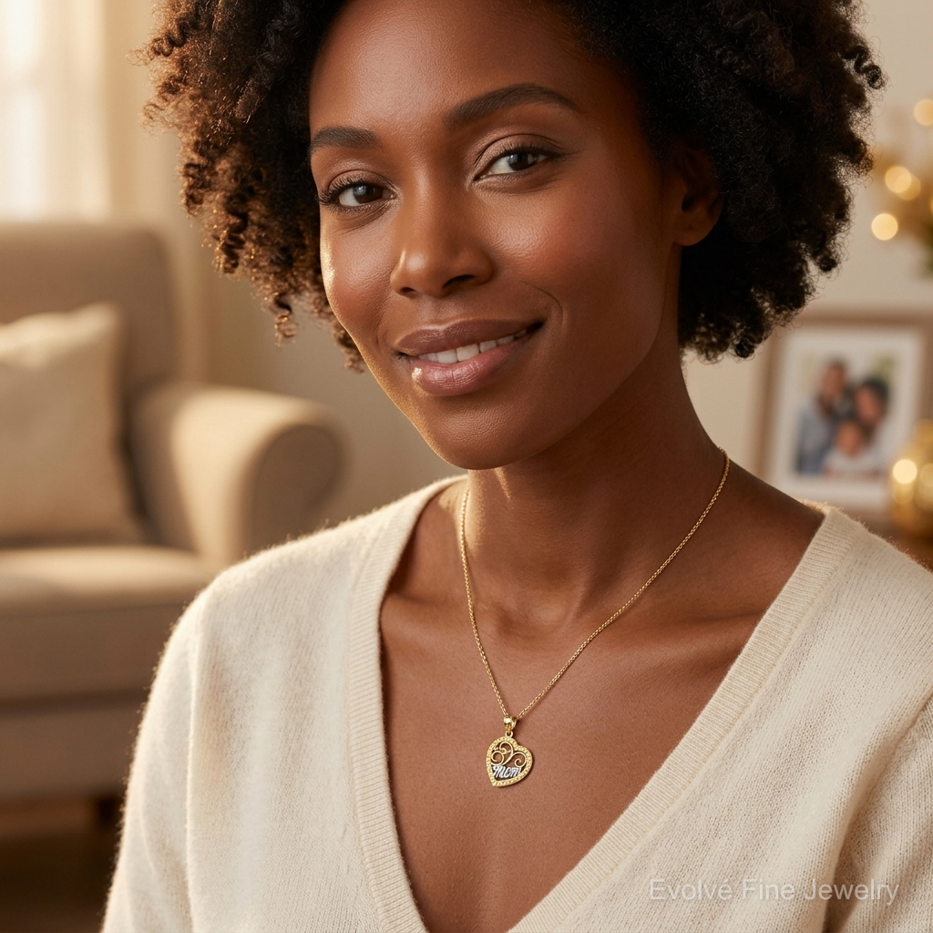 10K & Rhodium MOM Heart Charm - Model Shot