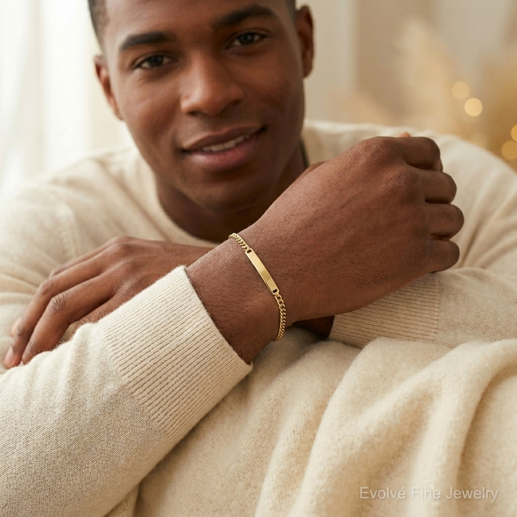 10k Semi-solid Curb Link ID Bracelet - Model Shot