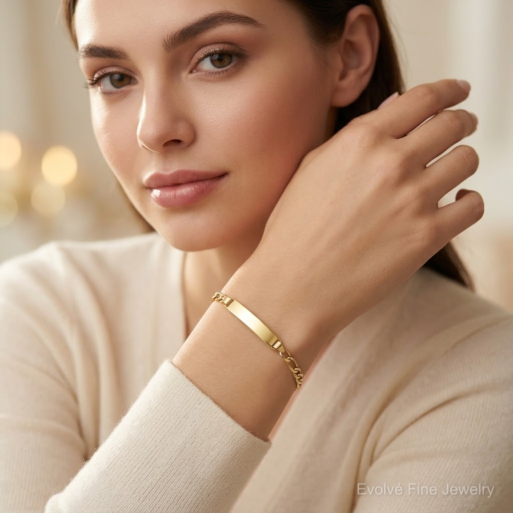 10k Semi-solid Figaro Link ID Bracelet - Model Shot