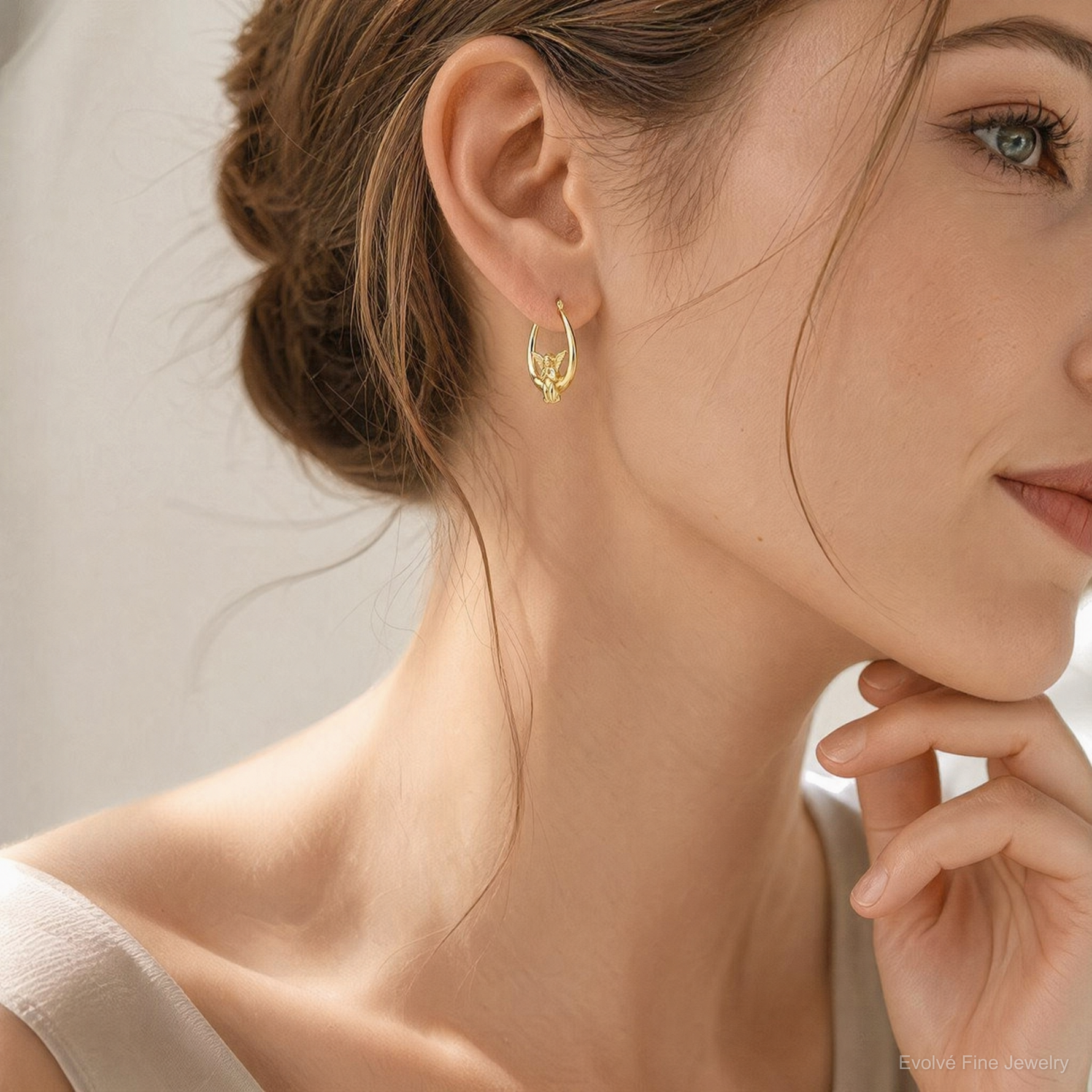 10k Angel Hoop Earrings - Model Shot