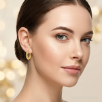 10k Patterned Hollow Hoop Earrings - Model Shot