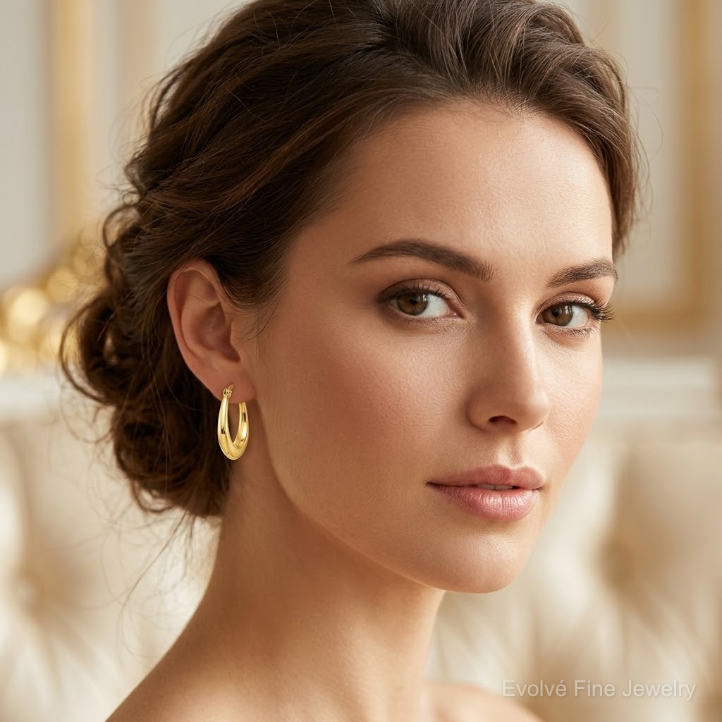 10K Hollow Hoop Earrings - Model Shot