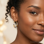 10K and Rhodium Hollow Hoop Earrings - Model Shot