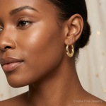 10K Textured Scalloped Hollow Hoop Earrings - Model Shot