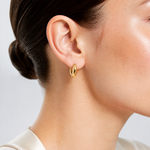10K Polished Hinged Huggie Hoop Earrings - Model Shot