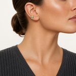 10K Polished Clear & Green CZ Lioness Head Post Earrings - Model Shot