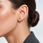 10K Polished Green & Clear CZ Good Luck Post Earrings - Model Shot