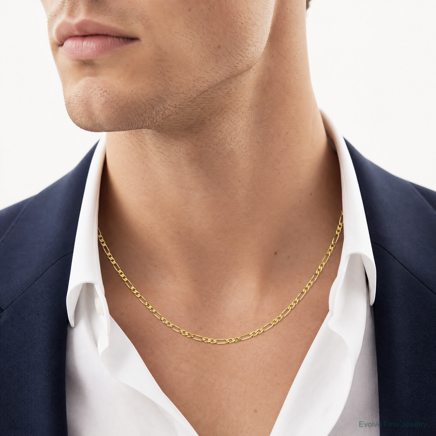 10k 2.75mm Flat Figaro Chain - Model Shot