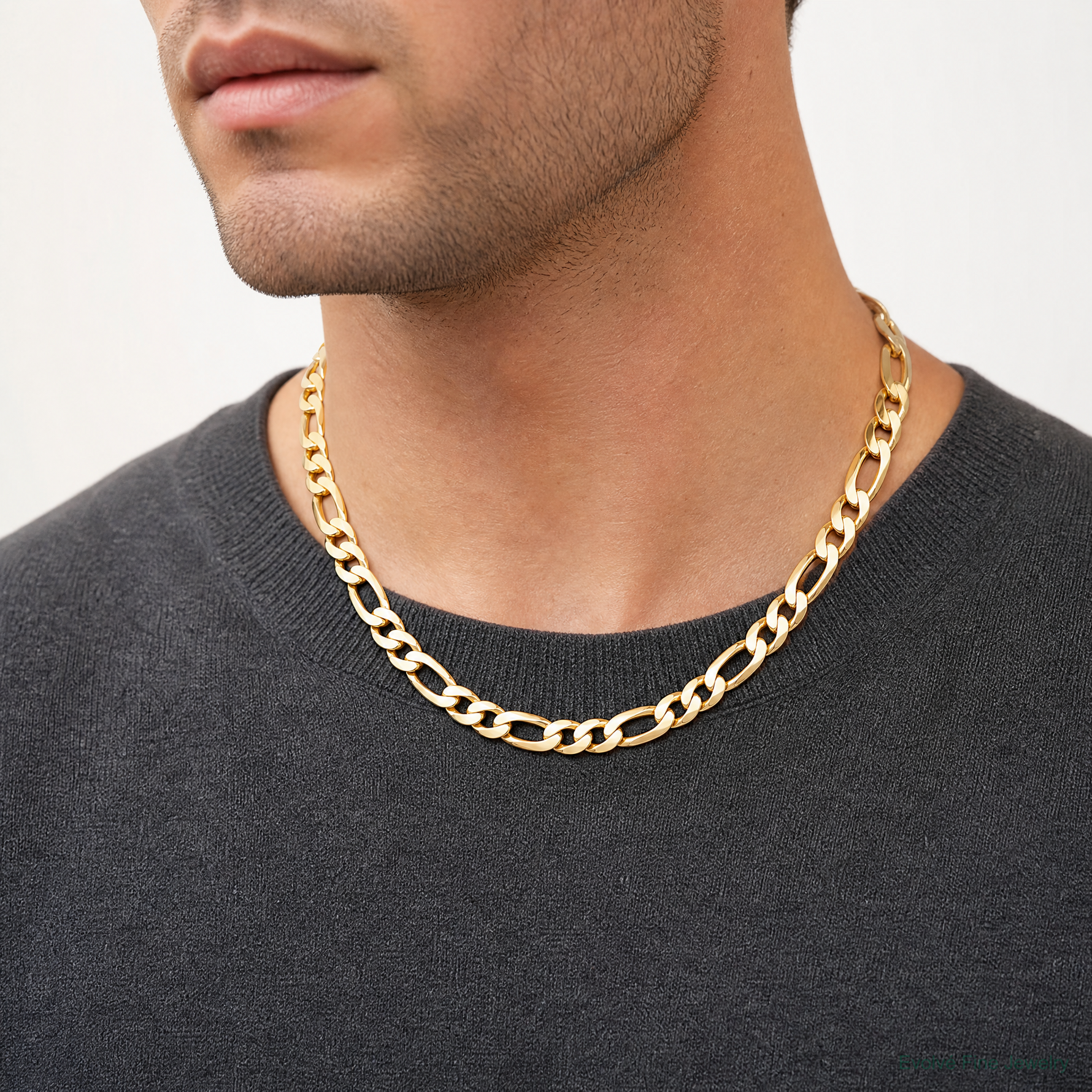 10K 10mm Flat Figaro Chain - Model Shot