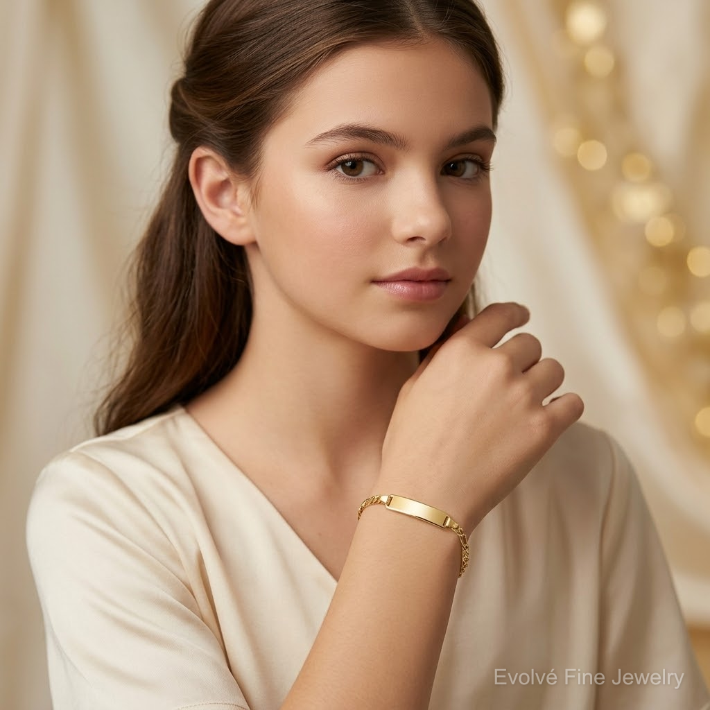 10k Figaro Link ID Bracelet - Model Shot