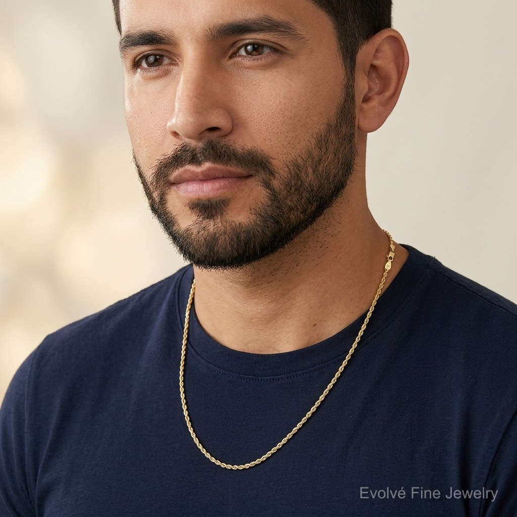 10k 1.5mm Diamond-cut Rope Chain - Model Shot