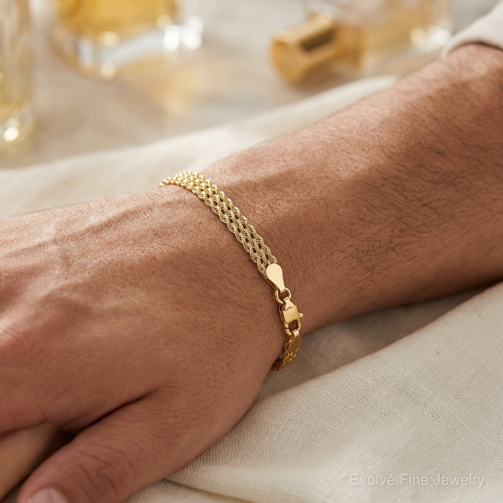 10k 4.5mm Wide Triple Strand Rope Bracelet - Model Shot