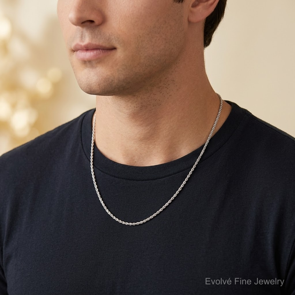 10k White Gold 2.25mm Diamond-cut Rope Chain - Model Shot