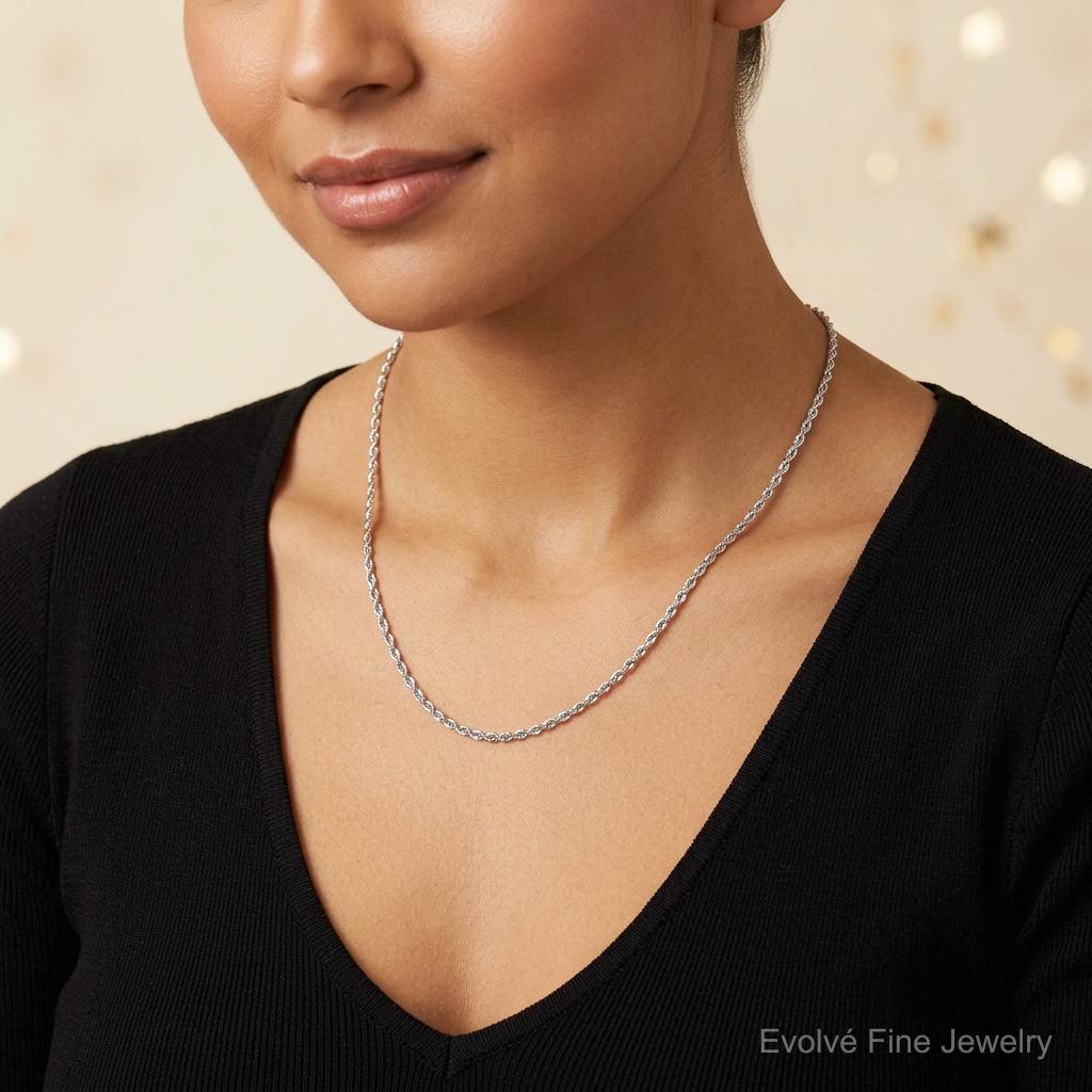 10k White Gold 2.75mm Diamond-cut Rope Chain - Model Shot