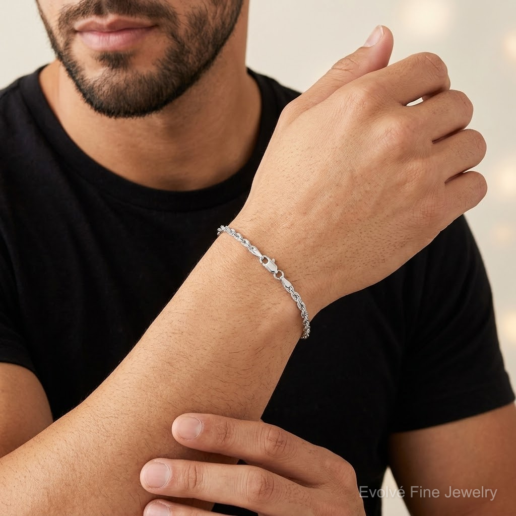10k White Gold 3mm Diamond-cut Rope Chain - Model Shot