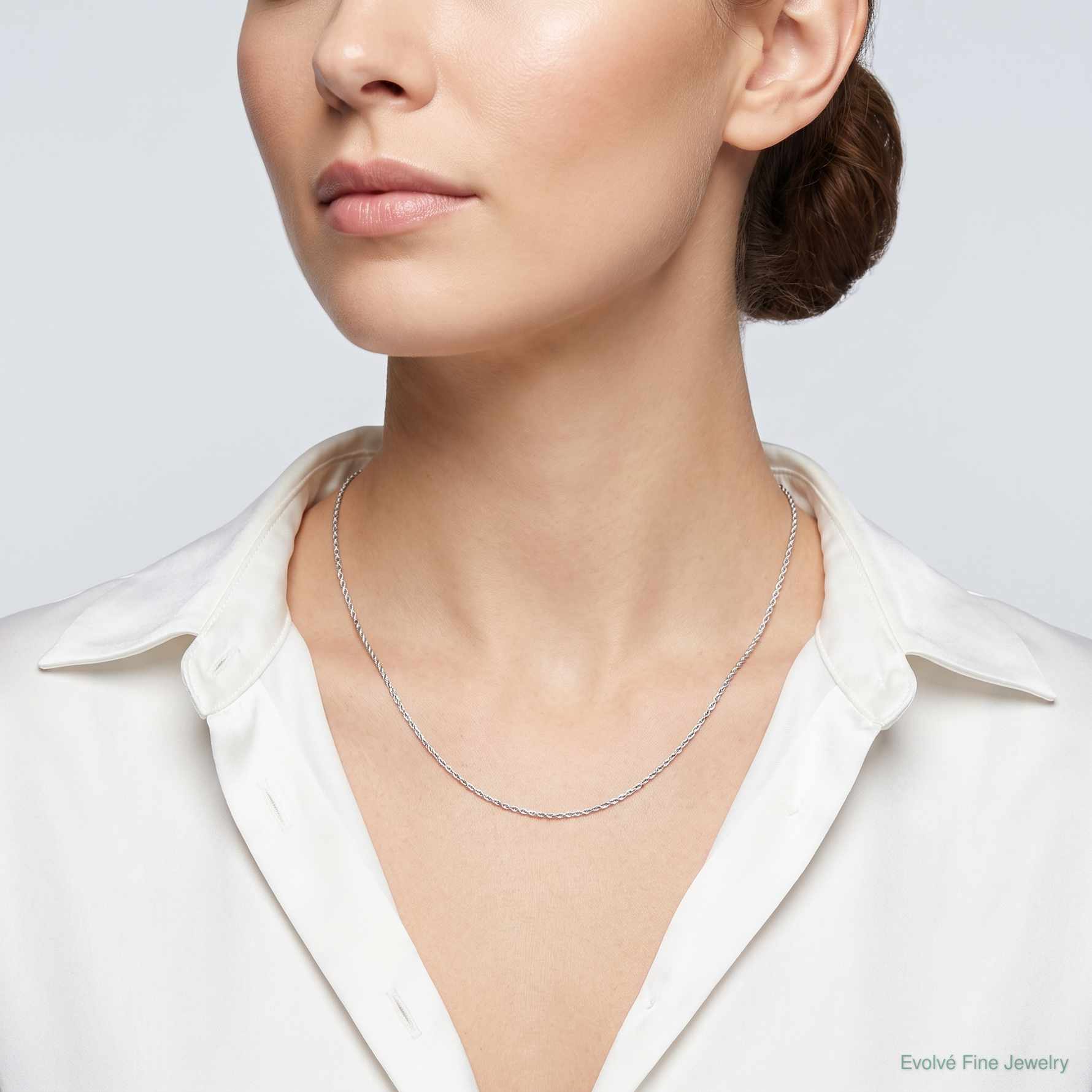 10k White Gold .5mm Carded Cable Rope Chain - Model Shot