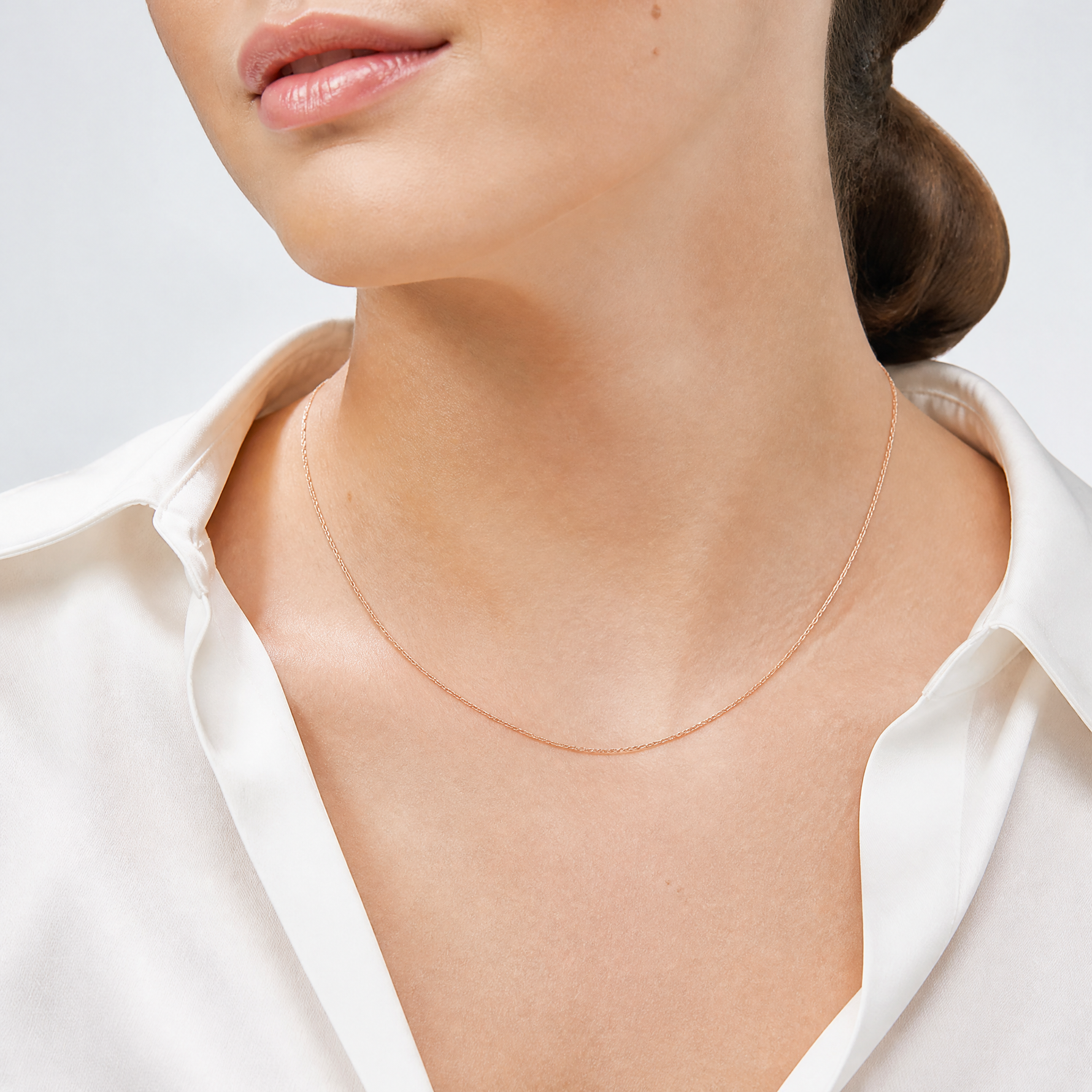 10k  Rose Gold .6 mm Carded Cable Rope Chain - Model Shot