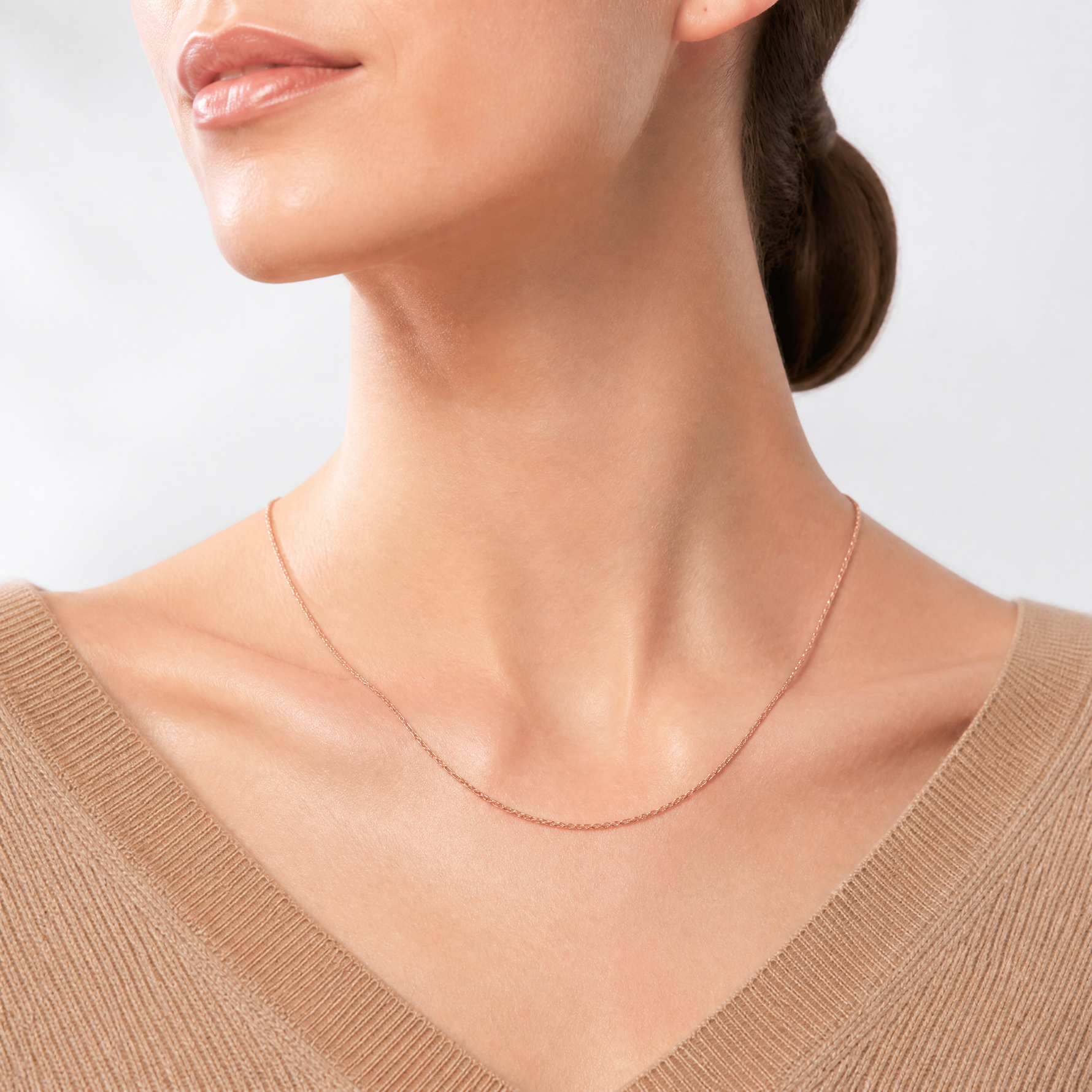 10k Rose Gold .7 mm Carded Cable Rope Chain - Model Shot